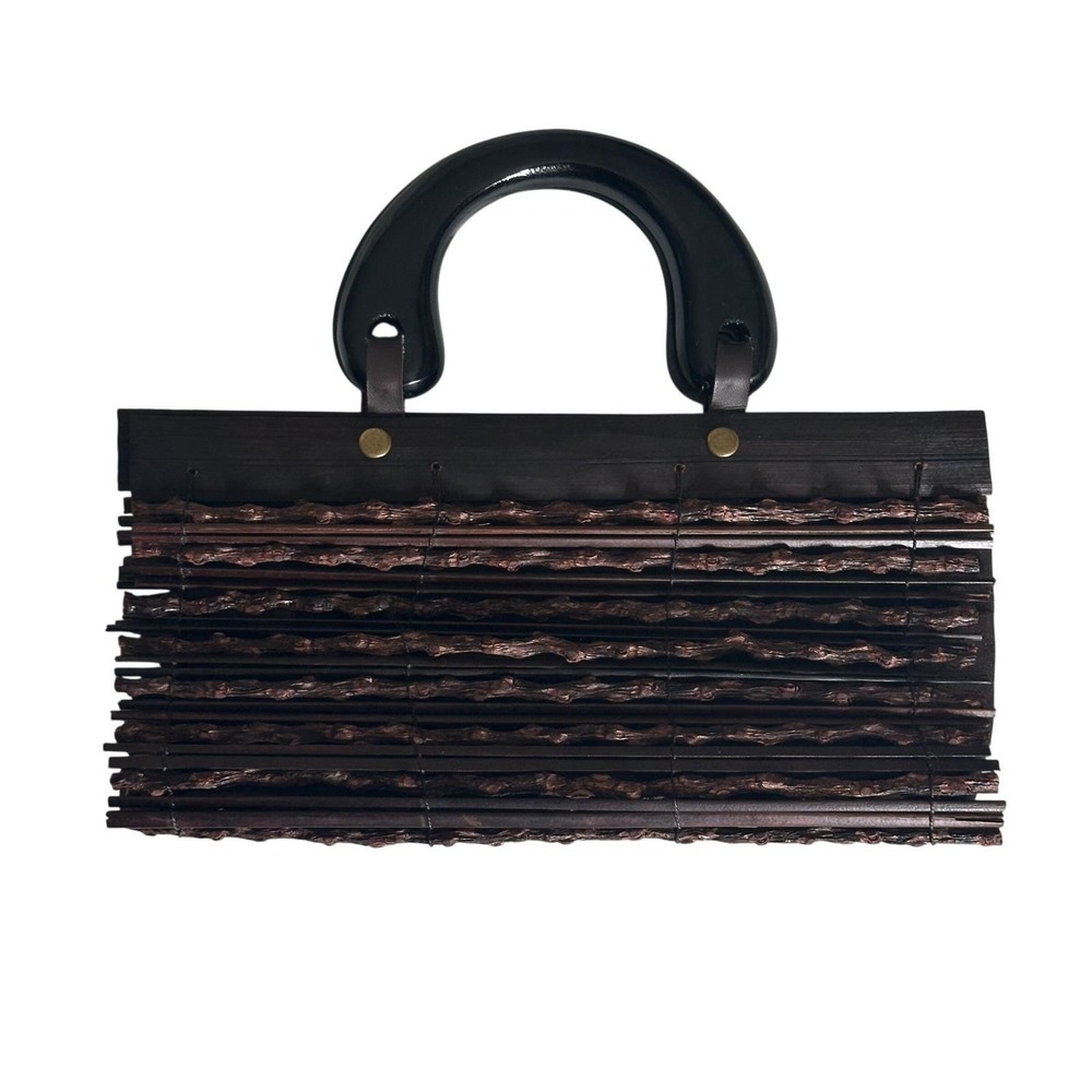 Vintage Dark Bamboo Wood Twig Top Handle Clutch Purse Nature